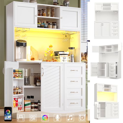 Buffet Mdf Vert 120x40x188 Cm Avec LED, Tiroirs Et Porte-bouteilles