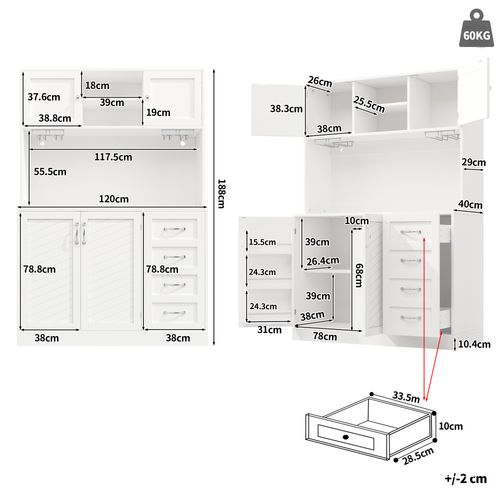 Buffet Mdf Vert 120x40x188 Cm Avec LED, Tiroirs Et Porte-bouteilles