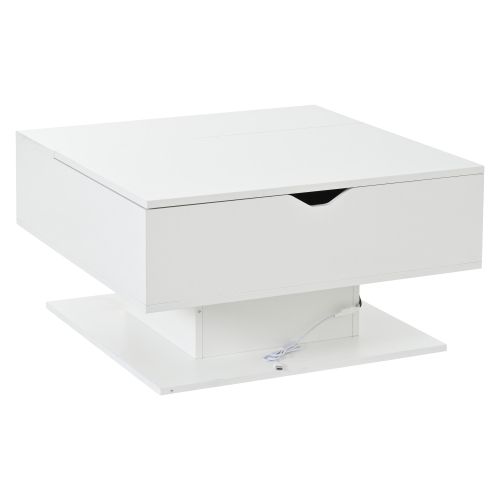 Table Basse Relevable Avec LED Et Rangement - Mdf - Blanc - 80x75x40 Cm