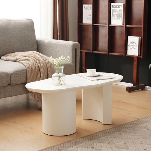 Table Basse Irrégulière Avec Surface Laquée - Mdf - Blanc - 100x50x40,5 Cm