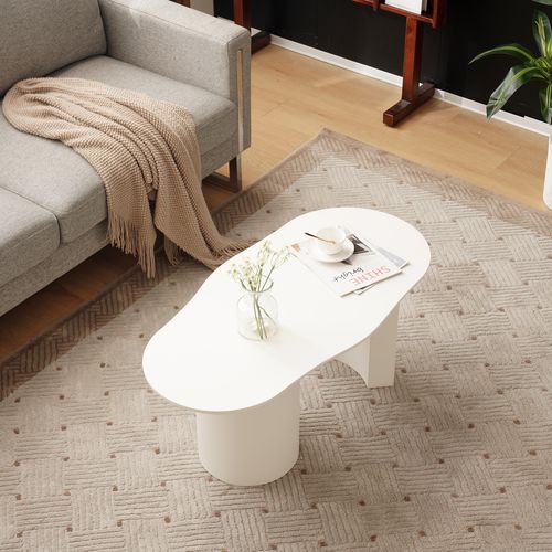 Table Basse Irrégulière Avec Surface Laquée - Mdf - Blanc - 100x50x40,5 Cm