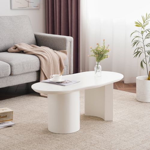 Table Basse Irrégulière Avec Surface Laquée - Mdf - Blanc - 100x50x40,5 Cm