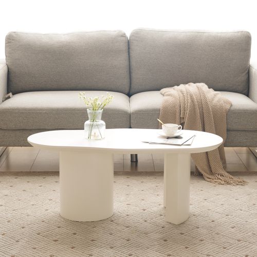 Table Basse Irrégulière Avec Surface Laquée - Mdf - Blanc - 100x50x40,5 Cm
