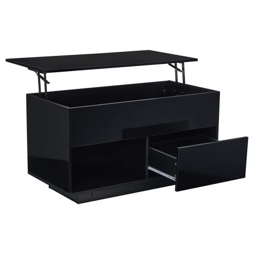Table Basse Relevable Avec Rangement Et LED - Mdf - Noir - 100x50x55 Cm