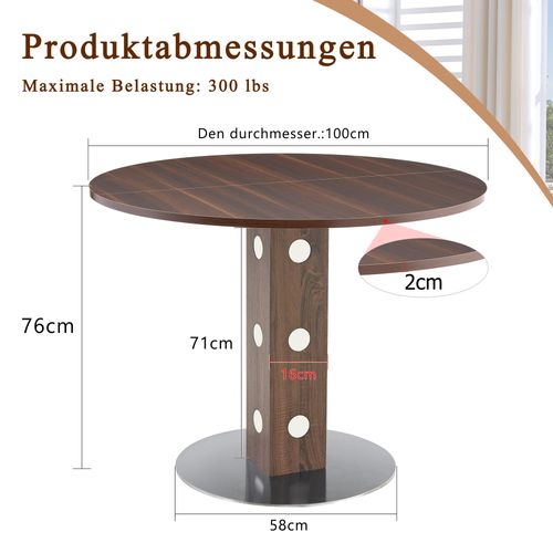 Table Basse Ronde Avec Rangements Intégrés - Mdf Et Métal - Noyer - 100x100x76 Cm