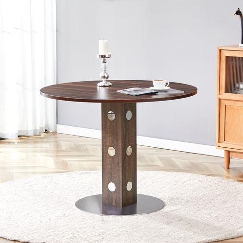 Table Basse Ronde Avec Rangements Intégrés - Mdf Et Métal - Noyer - 100x100x76 Cm