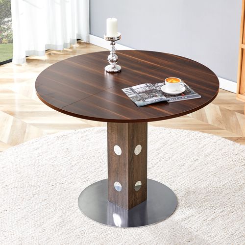 Table Basse Ronde Avec Rangements Intégrés - Mdf Et Métal - Noyer - 100x100x76 Cm