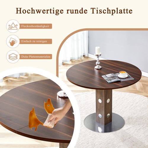 Table Basse Ronde Avec Rangements Intégrés - Mdf Et Métal - Noyer - 100x100x76 Cm