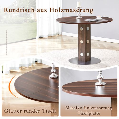 Table Basse Ronde Avec Rangements Intégrés - Mdf Et Métal - Noyer - 100x100x76 Cm