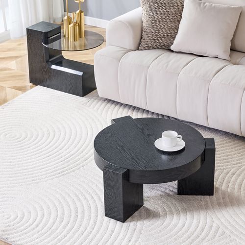Table Basse Modulable Avec Rangement - Mdf Et Verre - Noir Et Gris - 61x61x30 Cm
