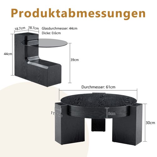 Table Basse Modulable Avec Rangement - Mdf Et Verre - Noir Et Gris - 61x61x30 Cm