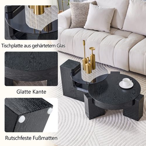 Table Basse Modulable Avec Rangement - Mdf Et Verre - Noir Et Gris - 61x61x30 Cm