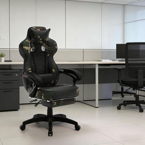 Fauteuil De Bureau Gaming - Pu / Métal - Noir/vert Multicolore - 56x46x121-128 Cm