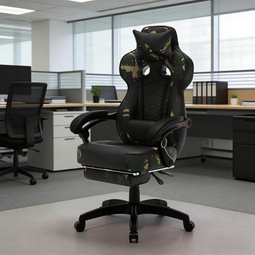 Fauteuil De Bureau Gaming - Pu / Métal - Noir/vert Multicolore - 56x46x121-128 Cm