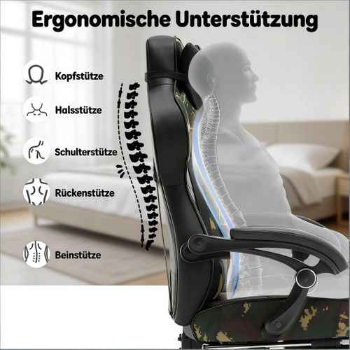 Fauteuil De Bureau Gaming - Pu / Métal - Noir/vert Multicolore - 56x46x121-128 Cm