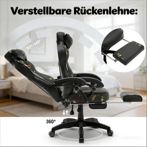Fauteuil De Bureau Gaming - Pu / Métal - Noir/vert Multicolore - 56x46x121-128 Cm