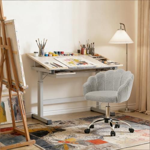 Chaise De Bureau Pivotante - Tissu Et Métal - Gris Clair - 37,5x55x81,5 Cm