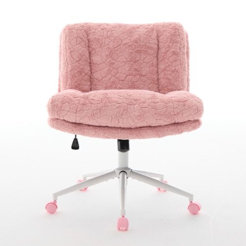 Chaise De Bureau Pivotante - Fourrure Synthétique - Rose - 63x67x94 Cm
