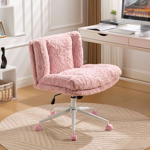 Chaise De Bureau Pivotante - Fourrure Synthétique - Rose - 63x67x94 Cm