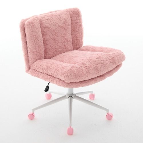 Chaise De Bureau Pivotante - Fourrure Synthétique - Rose - 63x67x94 Cm