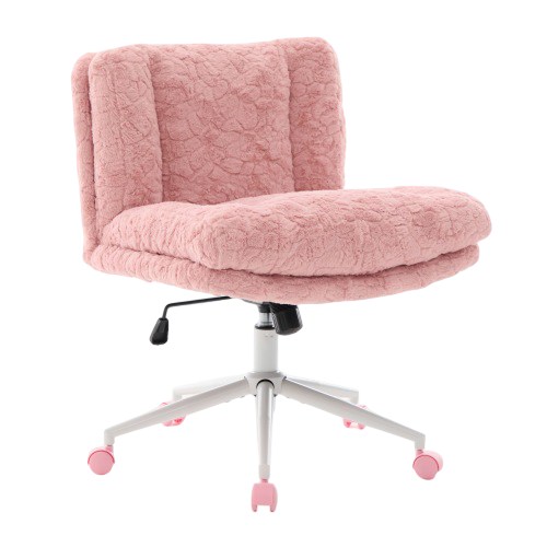 Chaise De Bureau Pivotante - Fourrure Synthétique - Rose - 63x67x94 Cm