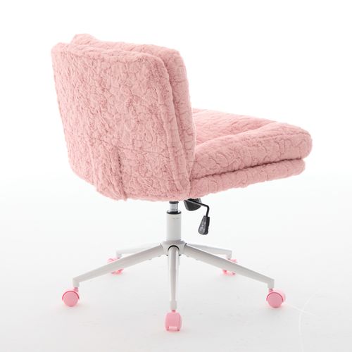 Chaise De Bureau Pivotante - Fourrure Synthétique - Rose - 63x67x94 Cm