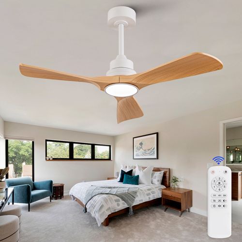 Ventilateur De Plafond - Pales En Abs - Blanc Et Naturel - 107x107x37 Cm