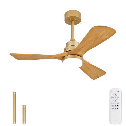 Ventilateur De Plafond Avec Lampe - Bois Massif - Chêne Doré - 107x107x37cm