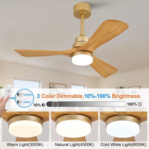 Ventilateur De Plafond Avec Lampe - Bois Massif - Chêne Doré - 107x107x37cm