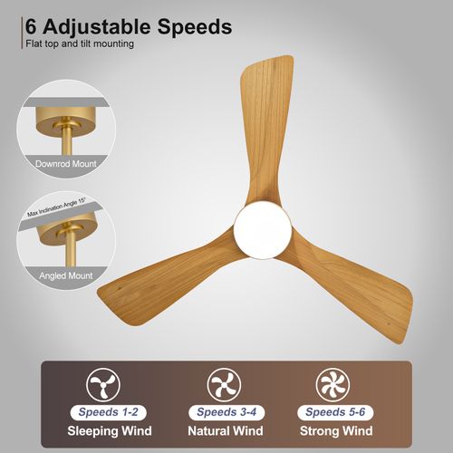 Ventilateur De Plafond Avec Lampe - Bois Massif - Chêne Doré - 107x107x37cm