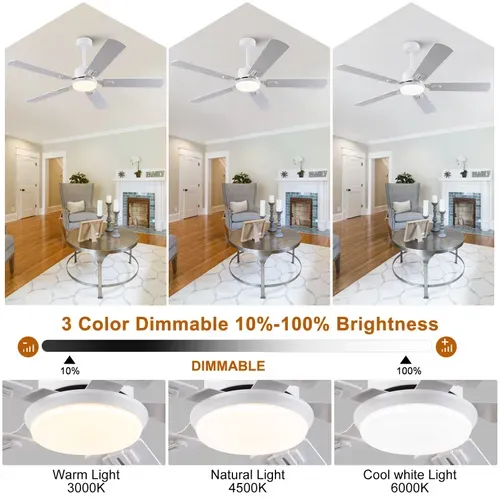 Ventilateur De Plafond Avec Lampe - Mdf Et Métal - Blanc Et Chêne Clair - 132x132x37cm
