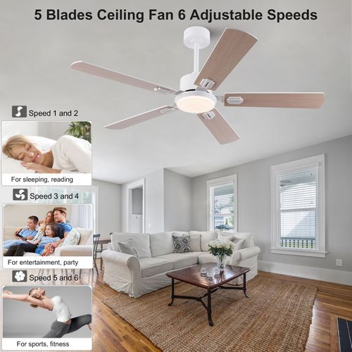 Ventilateur De Plafond Avec Lampe - Mdf Et Métal - Blanc Et Chêne Clair - 132x132x37cm