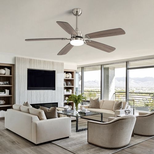 Ventilateur De Plafond Avec Lampe - Mdf - Nickel Brossé - 132x132x19.3cm