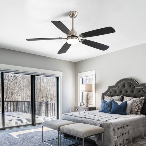 Ventilateur De Plafond Avec Lampe - Mdf - Nickel Brossé - 132x132x19.3cm