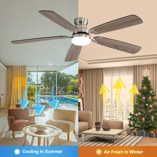 Ventilateur De Plafond Avec Lampe - Mdf - Nickel Brossé - 132x132x19.3cm
