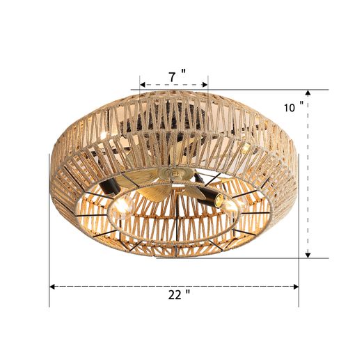 Ventilateur De Plafond Cage - Abs Et Rotin - Naturel - 56x56x25cm