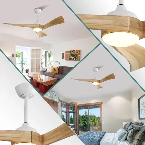 Ventilateur De Plafond - Bois Massif - Blanc - 132x132x42cm