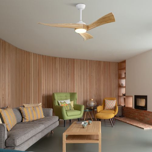 Ventilateur De Plafond - Bois Massif - Blanc - 132x132x42cm