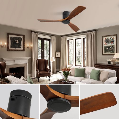 Ventilateur De Plafond - Bois Massif - Noir Mat - 132x132x24,5cm