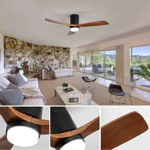 Ventilateur De Plafond - Bois Massif - Noir - 132x132x30cm