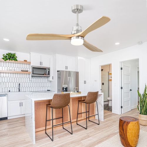 Ventilateur De Plafond - Bois Massif - Nickel Brossé - 132 X 132 X 52 Cm