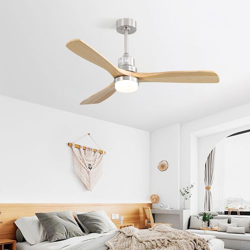 Ventilateur De Plafond - Bois Massif - Nickel Brossé - 132 X 132 X 52 Cm
