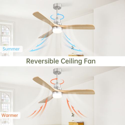 Ventilateur De Plafond - Bois Massif - Nickel Brossé - 132 X 132 X 52 Cm