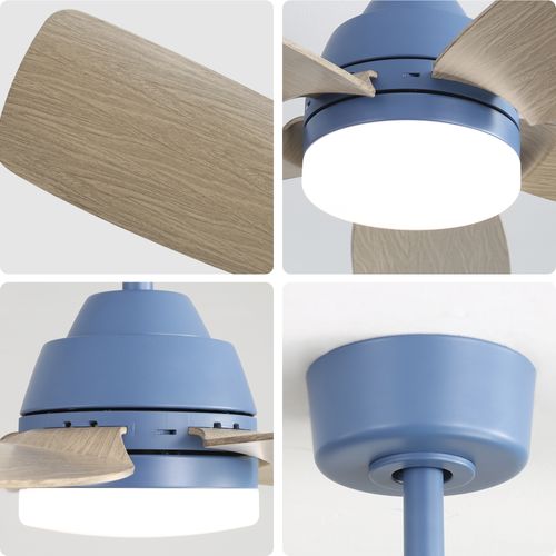 Ventilateur De Plafond LED - Abs Grain Bois Gris - Bleu Foncé - 106,6x106,6x46,5 Cm