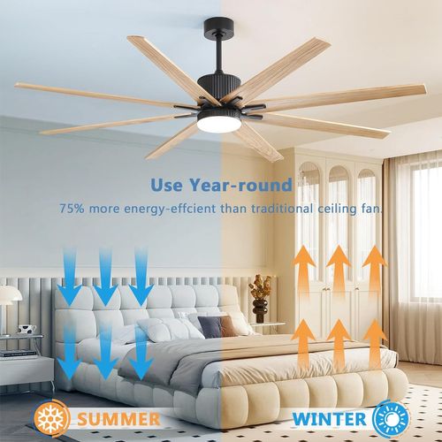Ventilateur De Plafond Intelligent - Bois Massif - Noir Mat - 193 X 193 X 32 Cm