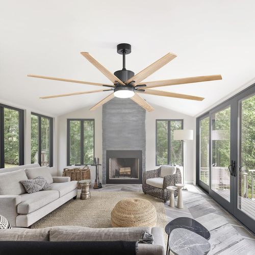 Ventilateur De Plafond Intelligent - Bois Massif - Noir Mat - 193 X 193 X 32 Cm