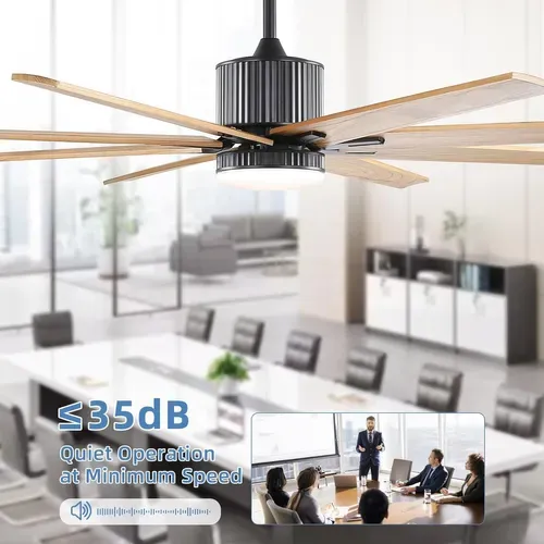 Ventilateur De Plafond Intelligent - Bois Massif - Noir Mat - 193 X 193 X 32 Cm