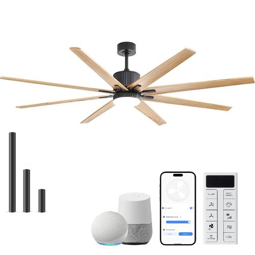 Ventilateur De Plafond Intelligent - Bois Massif - Noir Mat - 193 X 193 X 32 Cm
