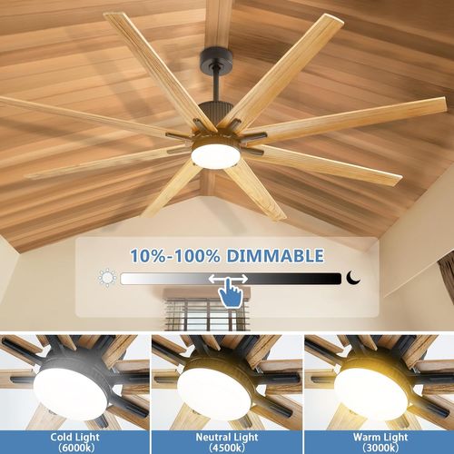 Ventilateur De Plafond Intelligent - Bois Massif - Noir Mat - 193 X 193 X 32 Cm
