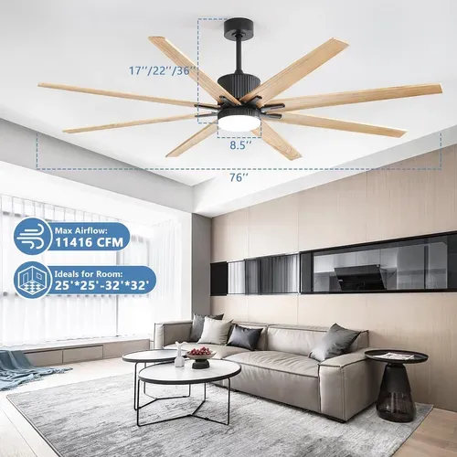 Ventilateur De Plafond Intelligent - Bois Massif - Noir Mat - 193 X 193 X 32 Cm